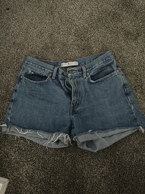 Tommy Hilfiger Distressed Mid-Blue Denim Cutoff Shorts